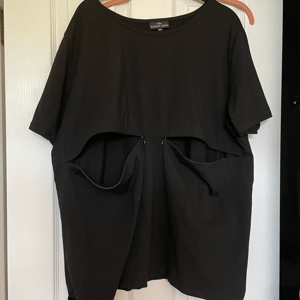 Side zip nursing Tee shirt solid black